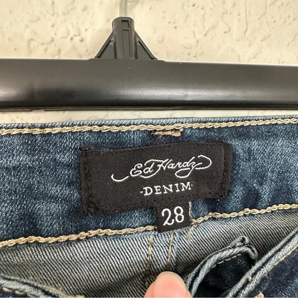 Ed Hardy Y2K Wide Leg Embroidered Logo Jeans 28